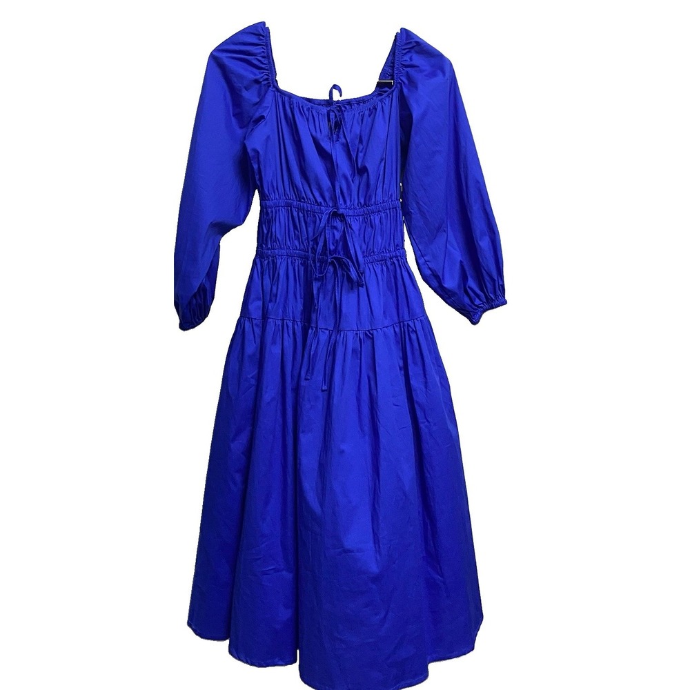 The Lulo Project Bahia Tiered Women Royal Blue Midi Cotton‎ Dress Smocked XS-NWT